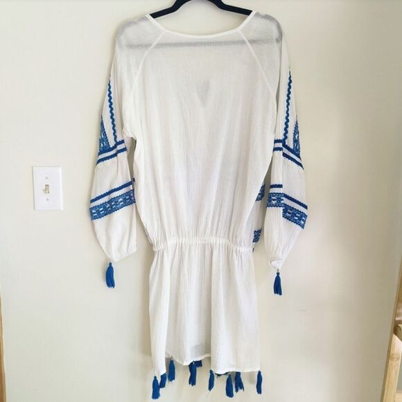 Dodo Bar Or Mustafa Cotton Cover Up Dress Blue Embroidered Tassels Mini Cover - Picture 3 of 8